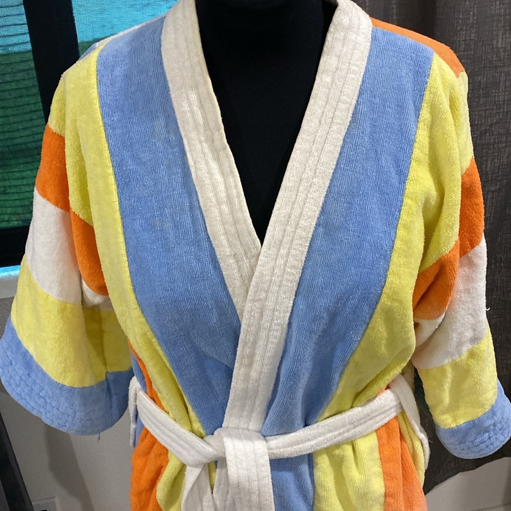 Vintage 80’s Cabana Resort Style Terrycloth Belted Robe w/Pockets |SZ L Unisex - Picture 3 of 8